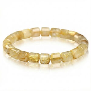 Rutilated Quartz Barrel Bead Bracelet